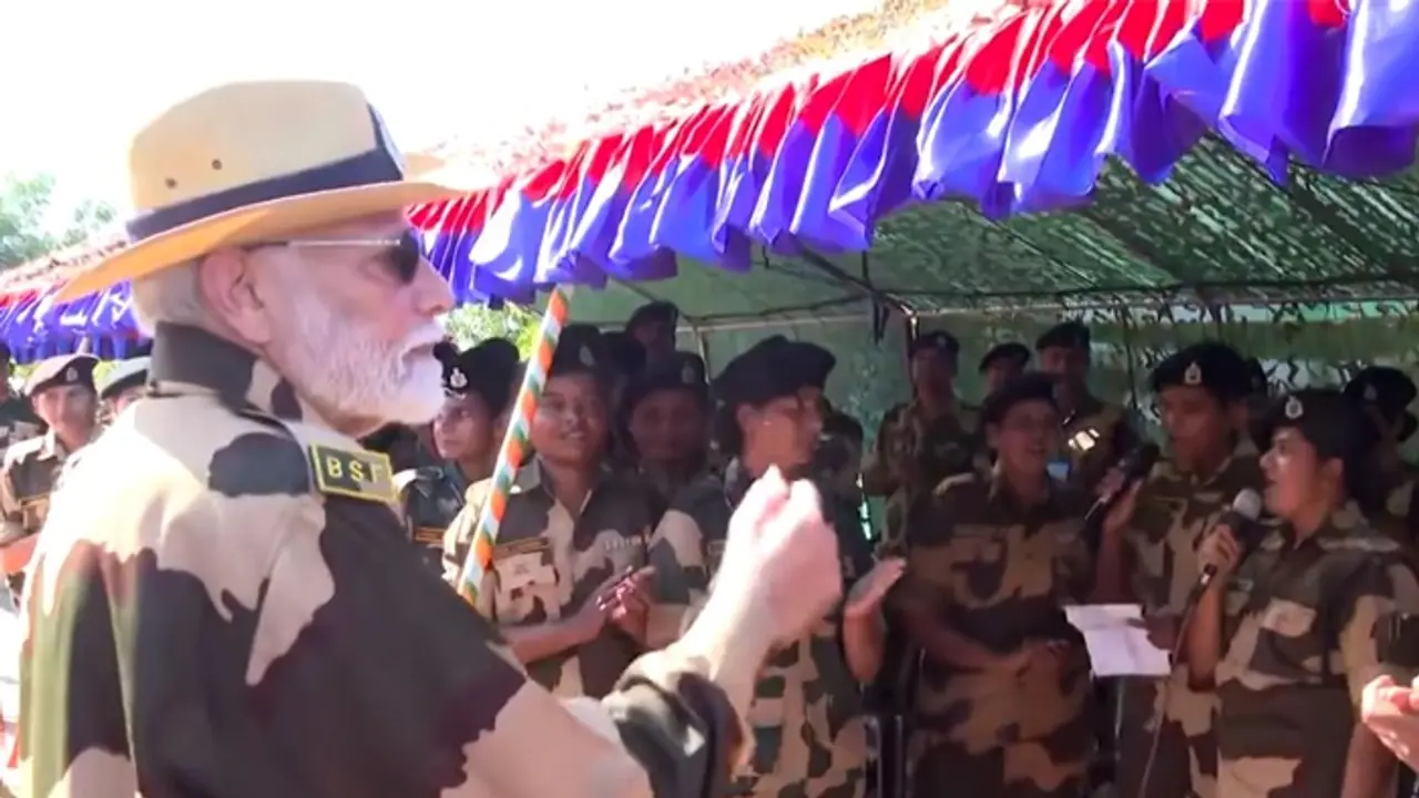 PM Modi joins soldiers in singing 'Vande Mataram' during Diwali celebration in Gujarat's Kutch (WATCH) PM Modi joins soldiers in singing 'Vande Mataram' during Diwali celebration in Gujarat's Kutch (WATCH)