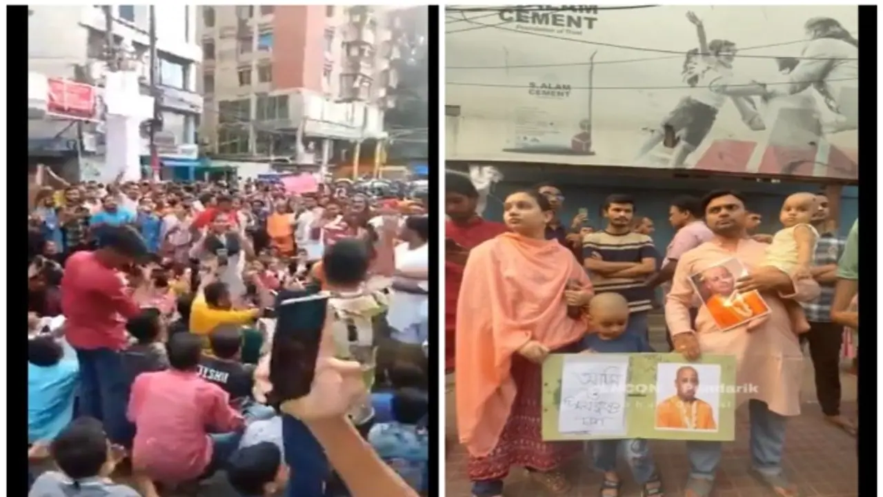 Protest over sedition case against ISKCON monk, 18 Hindus for holding rally in Bangladesh's Chattogram (WATCH)
