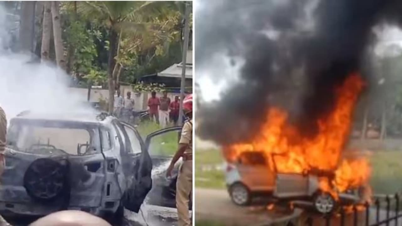 ഓടിക്കൊണ്ടിരുന്ന കാറിന് തീപിടിച്ചു, പൂ‍ർണമായും കത്തിനശിച്ചു; കാറിലുണ്ടായിരുന്ന ദമ്പതികൾ രക്ഷപ്പെട്ടു