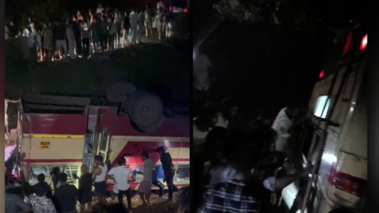 മലപ്പുറം തലപ്പാറയിൽ കെഎസ്ആര്ടിസി ബസ് നിയന്ത്രണം വിട്ട് തലകീഴായി മറിഞ്ഞ് അപകടം; 33 പേര്ക്ക് പരിക്ക് മലപ്പുറം തലപ്പാറയിൽ കെഎസ്ആര്ടിസി ബസ് നിയന്ത്രണം വിട്ട് തലകീഴായി മറിഞ്ഞ് അപകടം; 33 പേര്ക്ക് പരിക്ക്