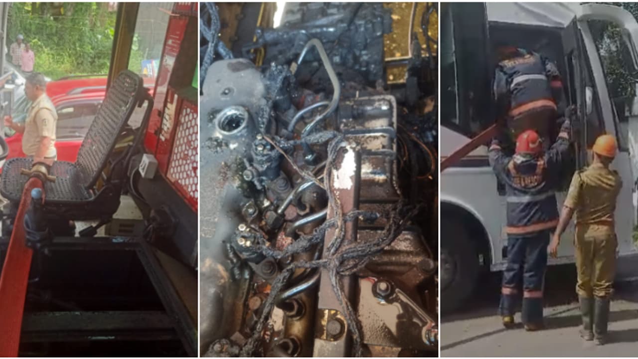 ടൂറിസ്റ്റ്ബസ് കോട്ടയത്തേക്ക്, മഹർഷിക്കാവെത്തിയപ്പോൾ എൻജിൻ ഭാഗത്ത് തീ; ഡ്രൈവറുടെ സഡൻ ആക്ഷൻ രക്ഷിച്ചത് 30 പേരെ 