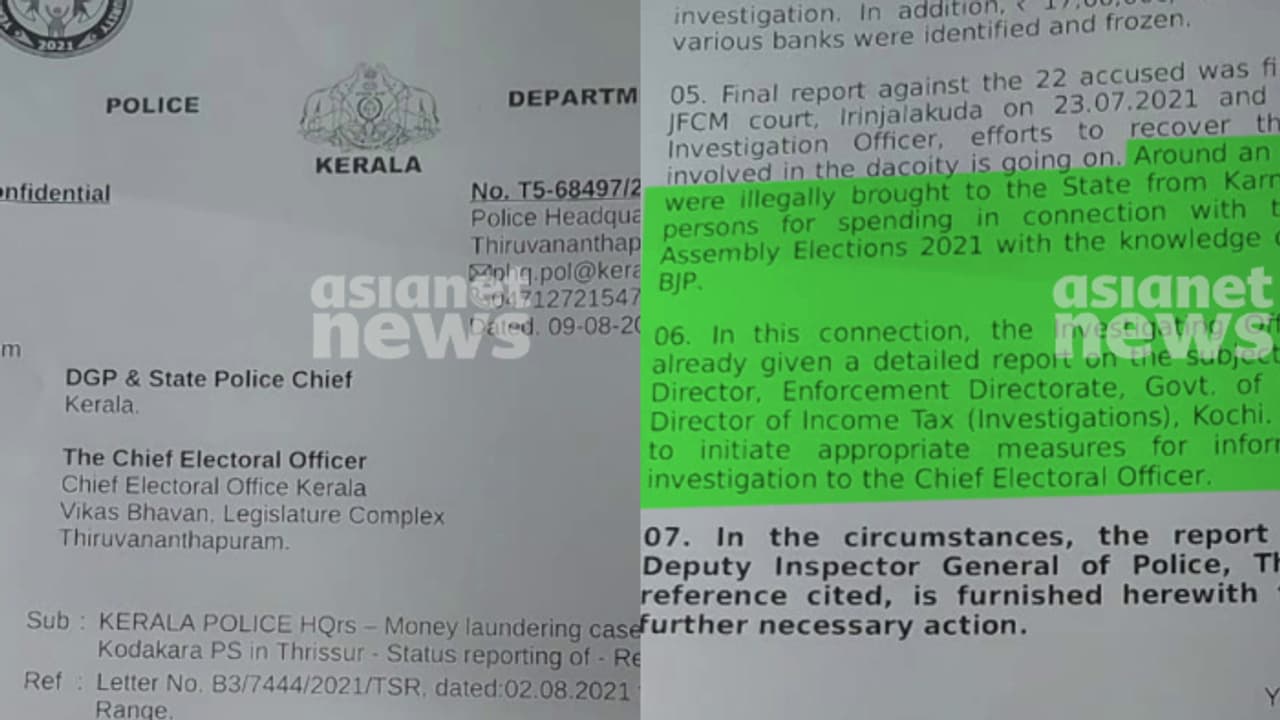 ബിജെപി പണമൊഴുക്കിയത് തെരഞ്ഞെടുപ്പ് കമ്മീഷനെയും അറിയിച്ചു; തുടര്‍ നടപടി ആവശ്യപ്പെട്ട് കത്ത് നൽകിയത് മുൻ ഡിജിപി