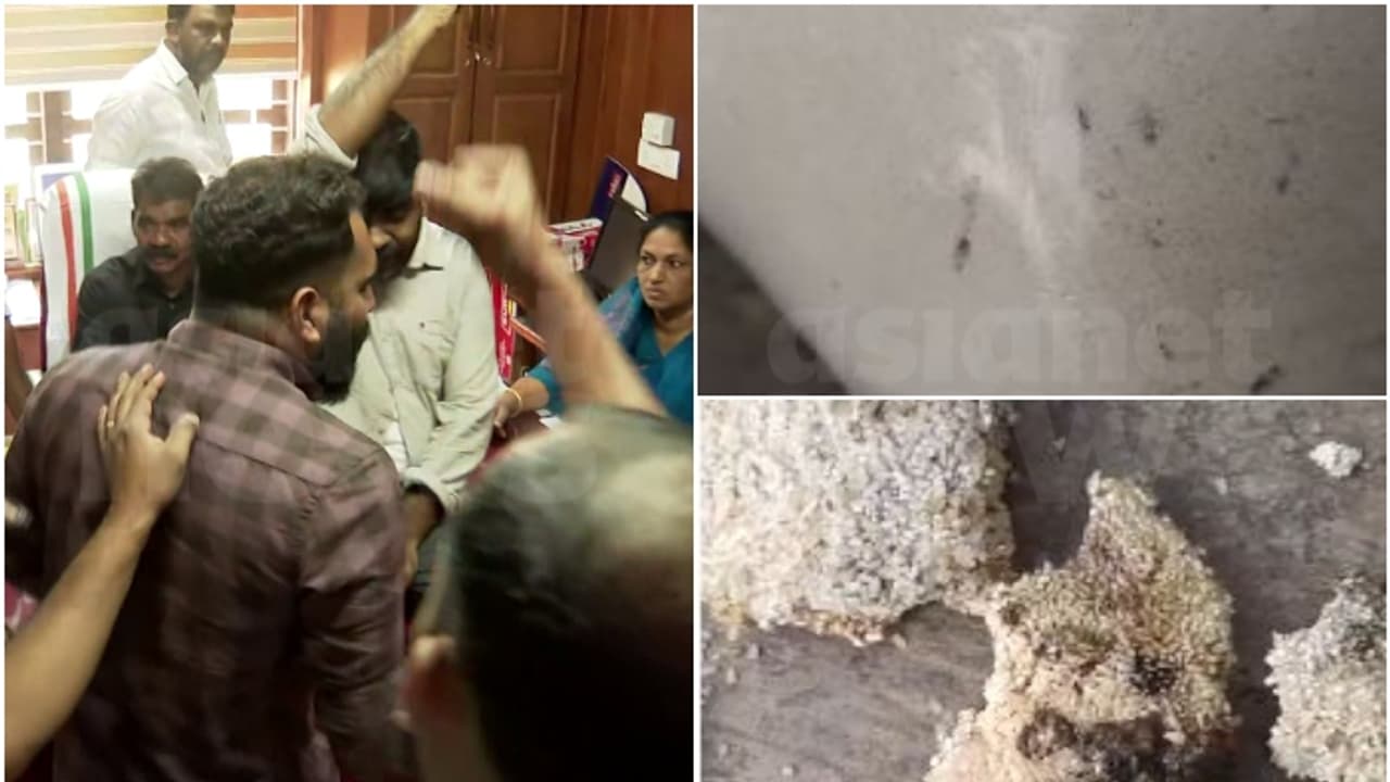 ചൂരൽമല ദുരന്ത ബാധിതർക്ക് നൽകിയ ഭക്ഷ്യക്കിറ്റിൽ പുഴുവരിച്ച അരിയും റവയും; മേപ്പാടി പഞ്ചായത്തിൽ പ്രതിഷേധം ചൂരൽമല ദുരന്ത ബാധിതർക്ക് നൽകിയ ഭക്ഷ്യക്കിറ്റിൽ പുഴുവരിച്ച അരിയും റവയും; മേപ്പാടി പഞ്ചായത്തിൽ പ്രതിഷേധം