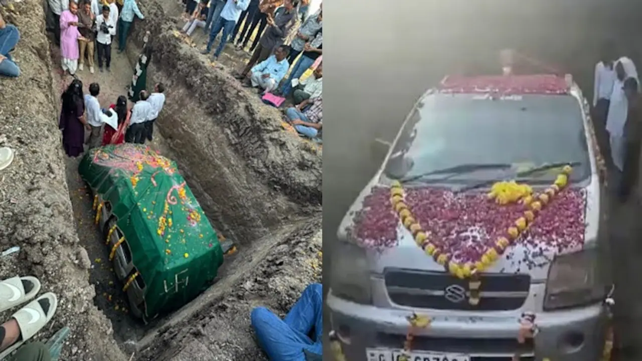 Viral video: Gujarat farmer gives 12 year old car grand burial as tribute (WATCH)