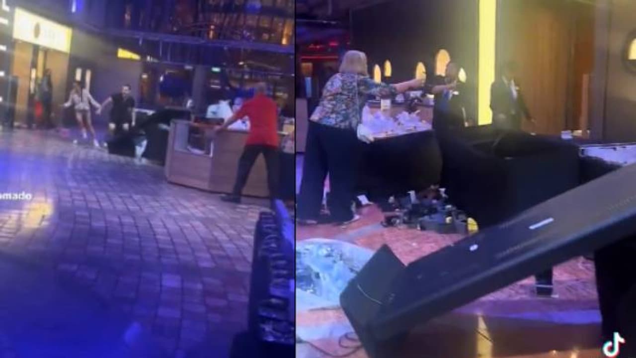 നടുക്കുന്ന ദൃശ്യങ്ങൾ; '45 ഡി​ഗ്രി ചെരി‍ഞ്ഞ്' കപ്പൽ, ഭയന്ന് പരക്കംപാഞ്ഞ് യാത്രക്കാർ, കാറ്റും കടൽക്ഷോഭവും കാരണം