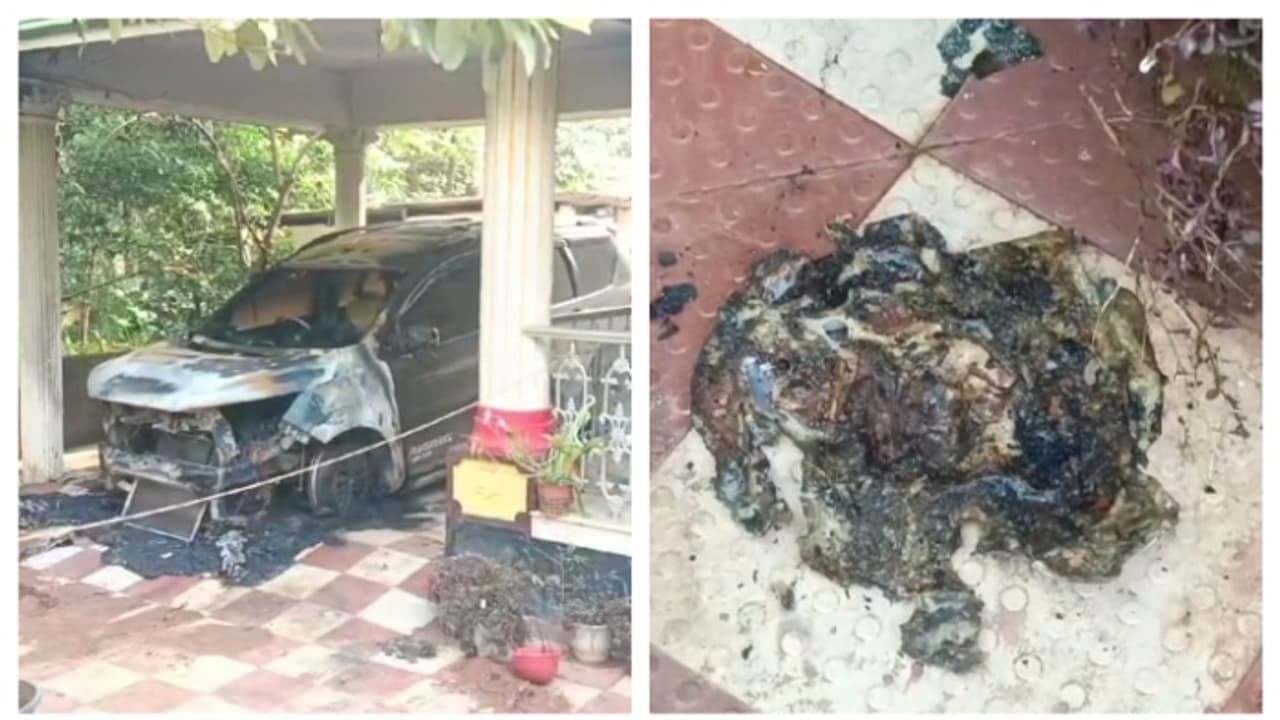 അർധരാത്രി ഉഗ്രശബ്ദം കേട്ട് വീട്ടുകാർ; കണ്ടത് നിന്നുകത്തുന്ന കാർ; ആറ്റിങ്ങലിൽ എറിഞ്ഞത് പെട്രോൾ പന്തം, അന്വേഷണം അർധരാത്രി ഉഗ്രശബ്ദം കേട്ട് വീട്ടുകാർ; കണ്ടത് നിന്നുകത്തുന്ന കാർ; ആറ്റിങ്ങലിൽ എറിഞ്ഞത് പെട്രോൾ പന്തം, അന്വേഷണം