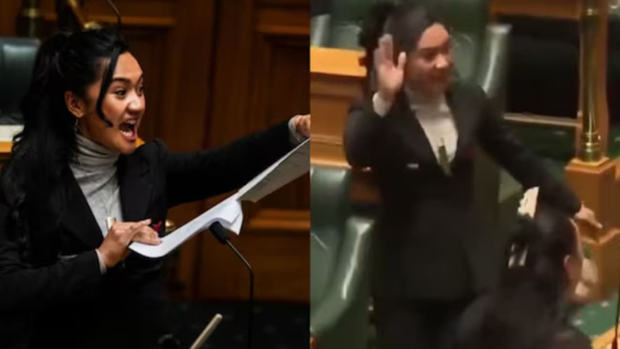 പാർലമെന്റിൽ ബില്ല് വലിച്ചുകീറി, നടുത്തളത്തിൽ ഹക്ക നൃത്തം ചെയ്ത് ന്യൂസിലാൻഡ് എംപി വീഡിയോ പാർലമെന്റിൽ ബില്ല് വലിച്ചുകീറി, നടുത്തളത്തിൽ ഹക്ക നൃത്തം ചെയ്ത് ന്യൂസിലാൻഡ് എംപി വീഡിയോ
