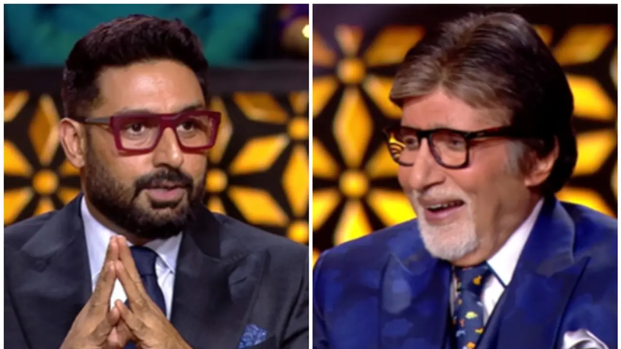 Abhishek Bachchan joins Amitabh Bachchan on KBC 16, mimics ‘saat crore’ in fun promo [WATCH]