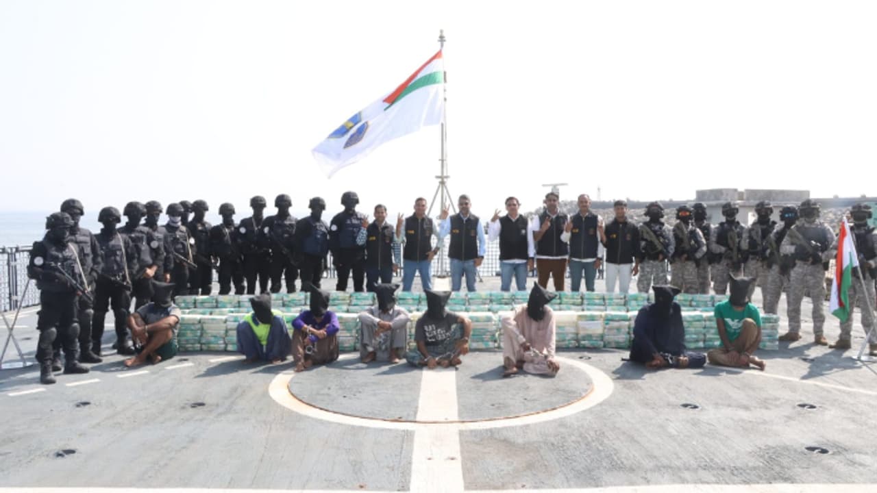 700 kg of methamphetamine seized from a vessel off Gujarat's coast, 8 Iranians arrested 700 kg of methamphetamine seized from a vessel off Gujarat's coast, 8 Iranians arrested