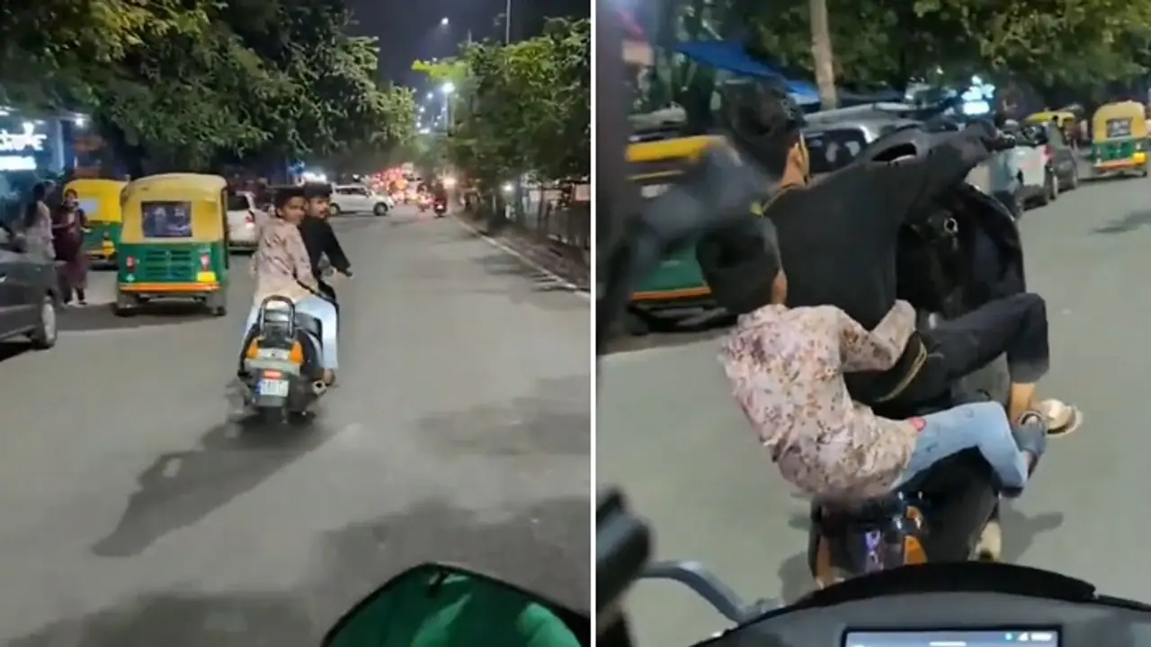 Bengaluru minors perform dangerous scooter stunt, netizens SHOCKED | Watch viral video