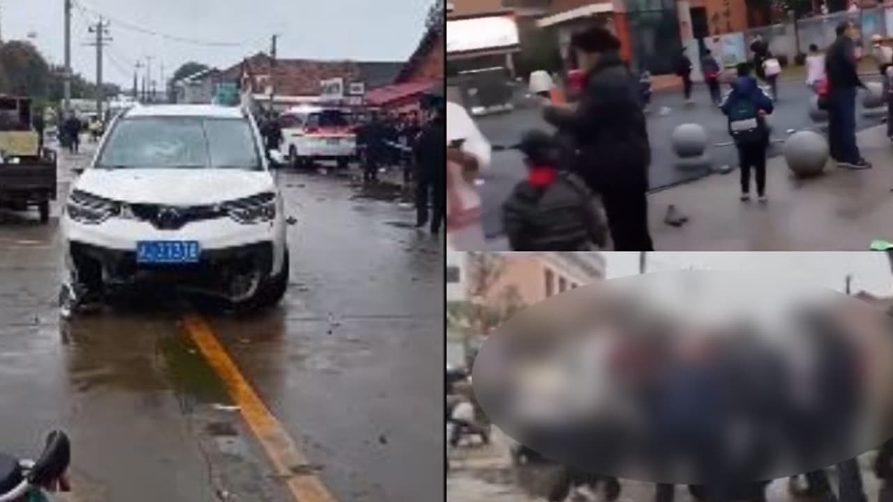 കുട്ടിയെ സ്കൂളിൽ വിട്ടു പിന്നാലെ കുട്ടികൾക്കിടയിലേക്ക് കാർ ഓടിച്ച് കയറ്റി യുവാവ്, കാർ തകർത്ത് രക്ഷിതാക്കൾ