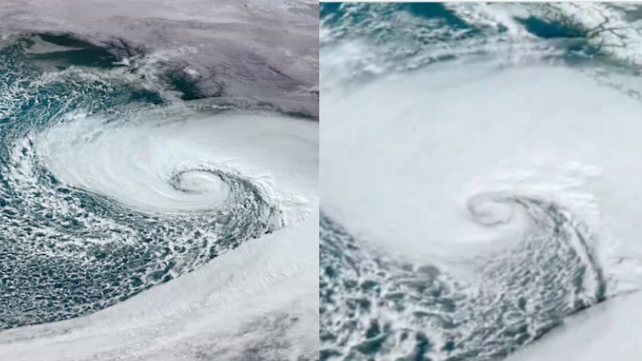 എതിർഘടികാര ദിശയിൽ ഭീമൻ ചുഴലി; ബോംബ് ചുഴലിക്കാറ്റിന്‍റെ ഉപഗ്രഹ ചിത്രം പുറത്ത്, 6 ലക്ഷം വീടുകളിൽ വൈദ്യുതിയില്ല