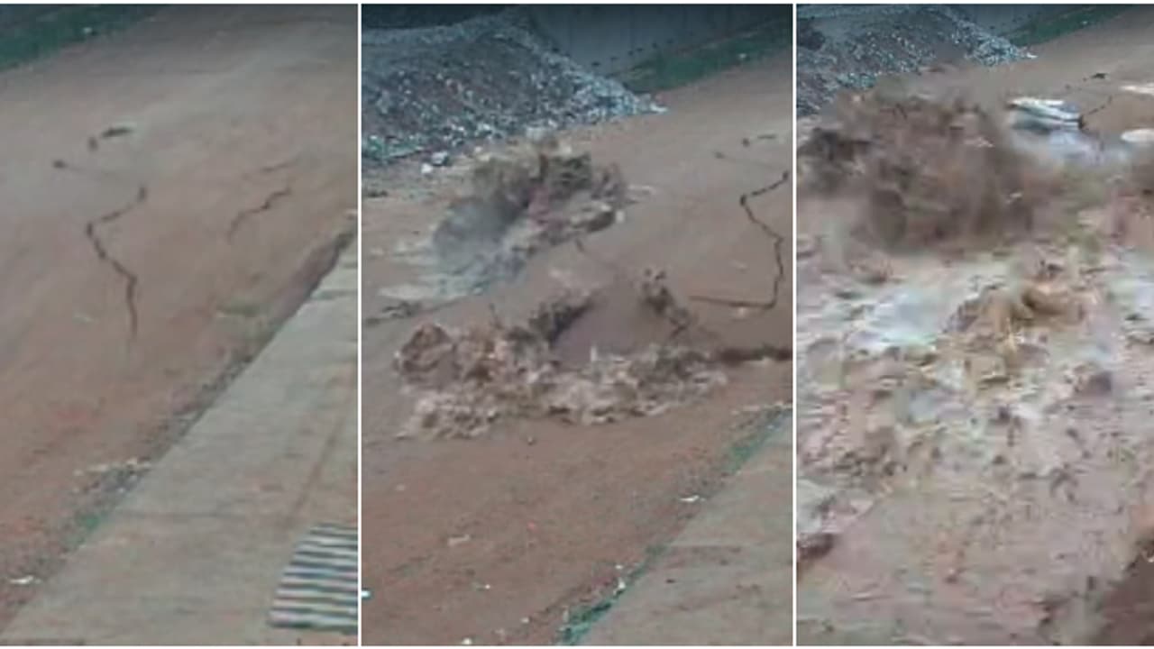 കൊല്ലത്ത് ദേശീയ പാത സർവീസ് റോഡ് തകർത്ത് കുത്തിയൊലിച്ച് വെള്ളം; പ്രഷർ ടെസ്റ്റിങ്ങിനിടെ പൈപ്പ് ലൈൻ പൊട്ടി കൊല്ലത്ത് ദേശീയ പാത സർവീസ് റോഡ് തകർത്ത് കുത്തിയൊലിച്ച് വെള്ളം; പ്രഷർ ടെസ്റ്റിങ്ങിനിടെ പൈപ്പ് ലൈൻ പൊട്ടി