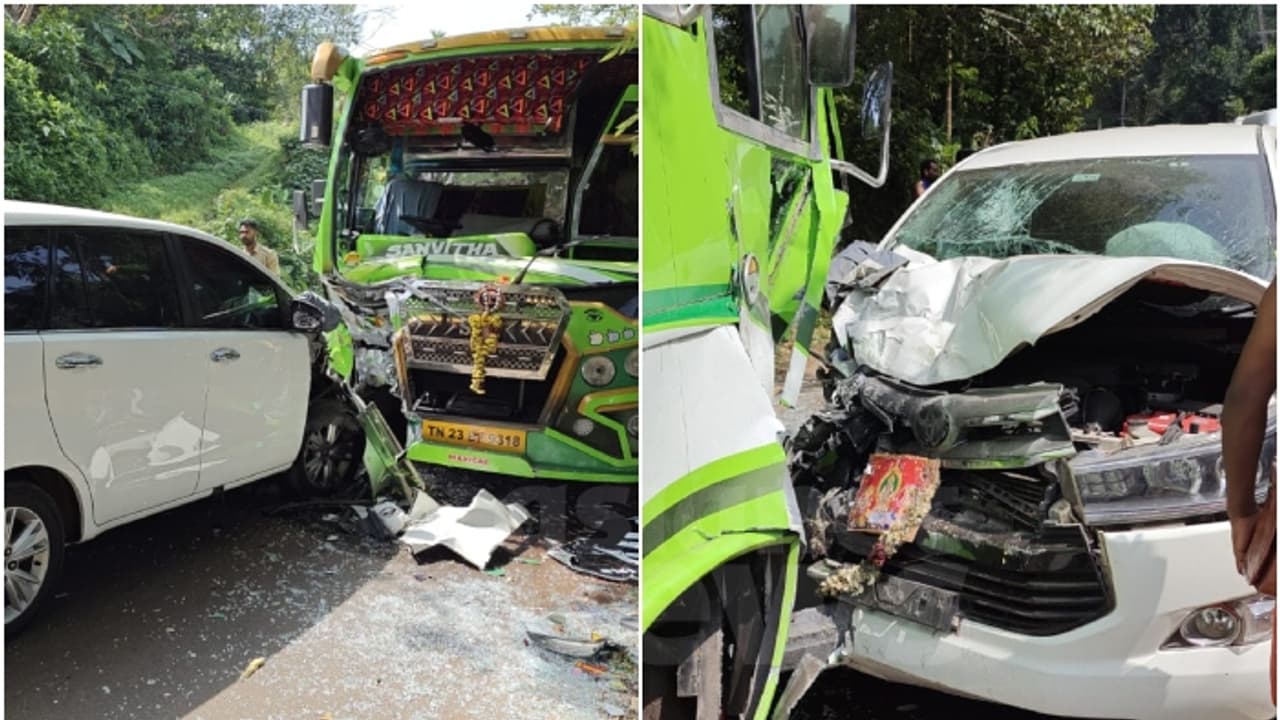 ശബരിമല തീർത്ഥാടകര് സഞ്ചരിച്ച വാഹനങ്ങൾ കൂട്ടിയിടിച്ച് അപകടം; കൂട്ടിയിടിച്ചത് ബസ്സും കാറും ശബരിമല തീർത്ഥാടകര് സഞ്ചരിച്ച വാഹനങ്ങൾ കൂട്ടിയിടിച്ച് അപകടം; കൂട്ടിയിടിച്ചത് ബസ്സും കാറും