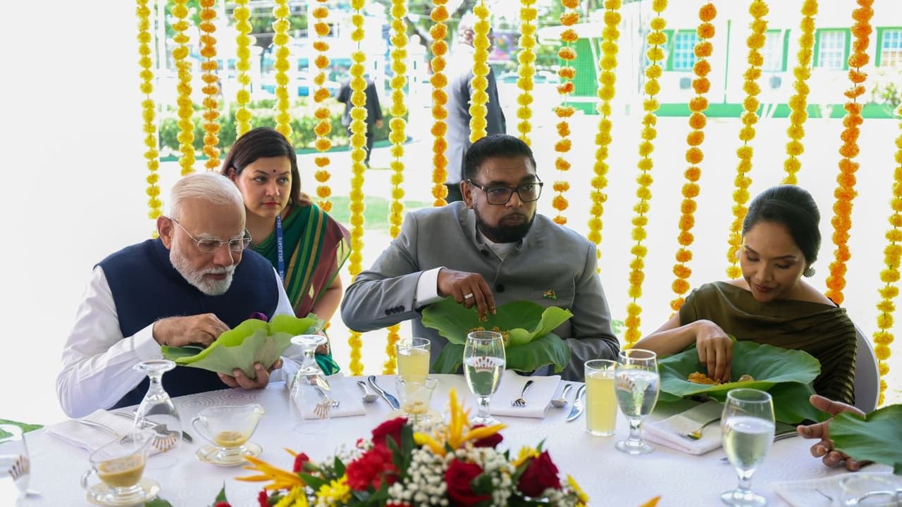 PM Modi thanks people of Guyana, President Ali for warm hospitality; share pics of relishing 7 curry meal