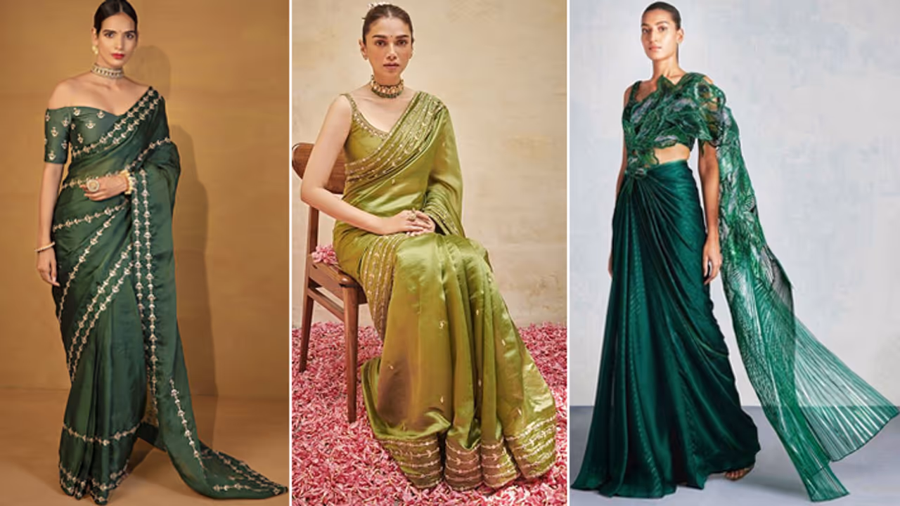 Green Color Saree Latest Designs Ideas Mehendi function Green Color Saree Latest Designs Ideas Mehendi function