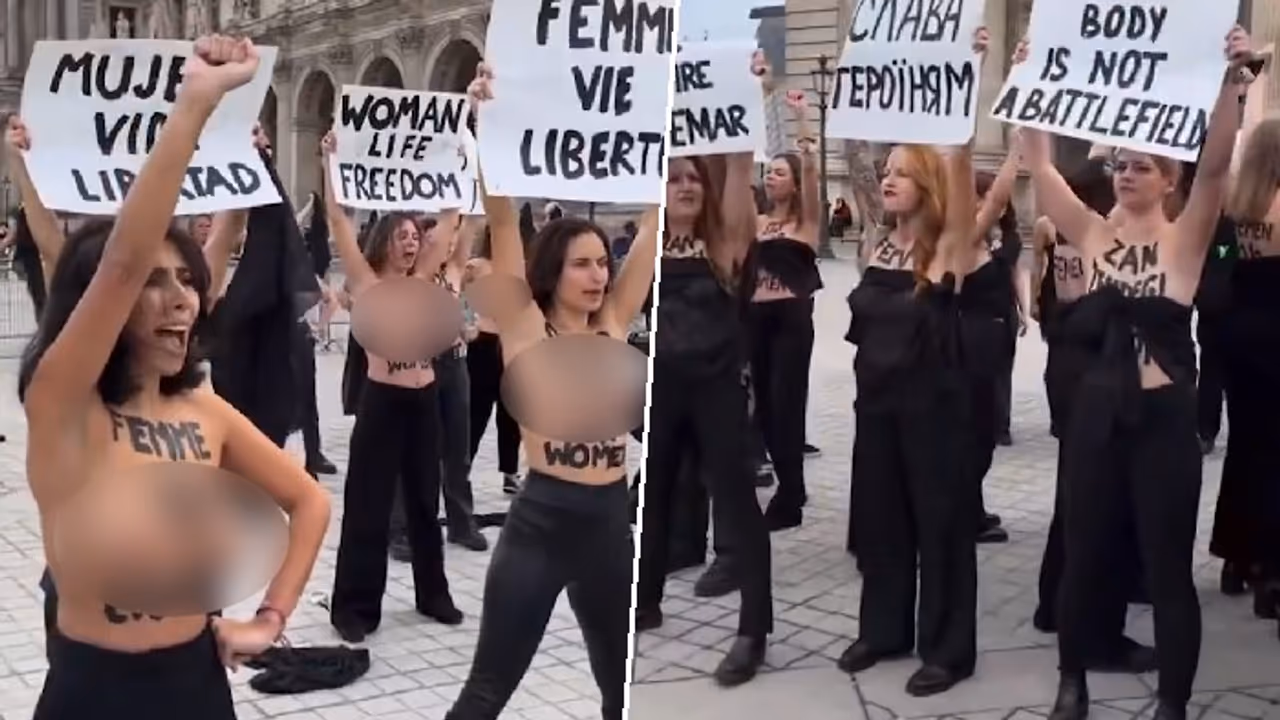 France mass rape trial: Topless women protest against gender violence in Paris; police silently watch (VIDEO)