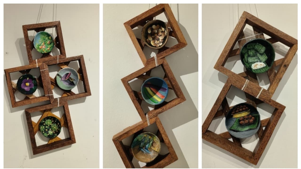 'ചിരട്ട ക്യാന്‍വാസി'ൽ വിസ്മയങ്ങള്‍ തീര്‍ത്ത് ഗൃഹാതുര ചിത്രങ്ങള്‍ 