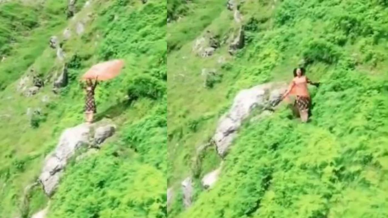റീലെടുക്കാൻ പാറയിൽ കയറി, ഓടുന്നതിനിടയിൽ താഴേക്കുരുണ്ടുവീണ് യുവതി, ദൃശ്യങ്ങൾ വൈറൽ