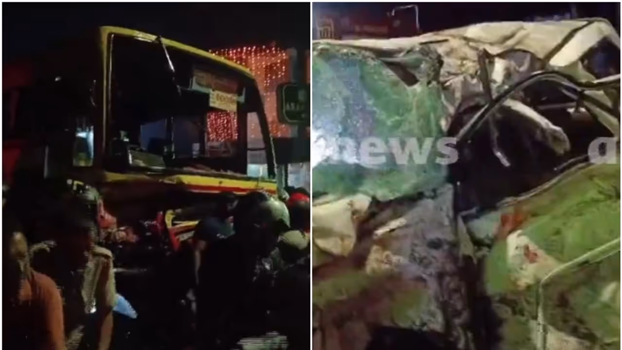 കാറും കെഎസ്ആർടിസി ബസും കൂട്ടിയിടിച്ച് അപകടം; അഞ്ച് മെഡിക്കൽ വിദ്യാർത്ഥികൾക്ക് ദാരുണാന്ത്യം, 2 പേർക്ക് പരിക്ക്