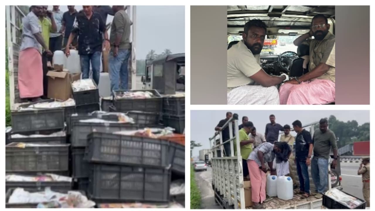 മുന്തിരി ലോഡുമായി പിക്കപ്പ് ലോറി, പരിശോധിച്ചേക്കാൻ രഹസ്യവിവരം, 79 കന്നാസ്, 2600 ലിറ്റർ സ്പിരിറ്റ് പിടികൂടി