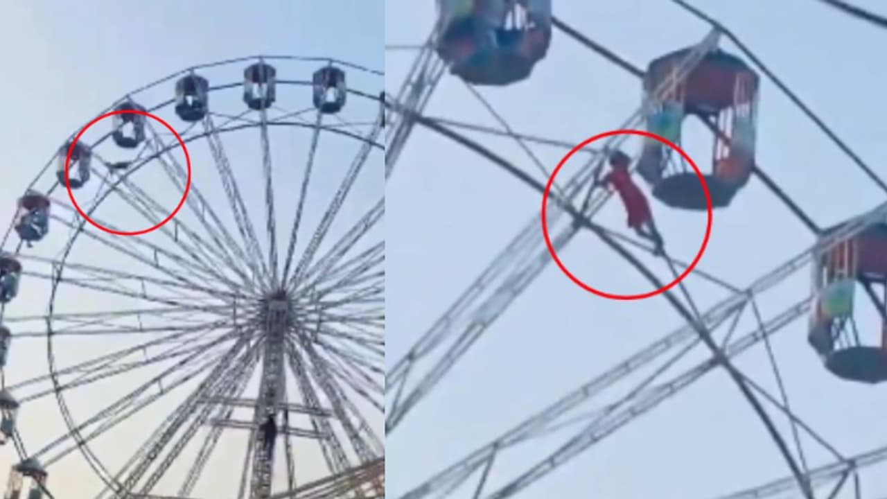 ആകാശത്തൊട്ടിൽ 60 അടിയിലധികം ഉയരത്തിലെത്തി, കൈ തെന്നി പുറത്തേക്ക്; തൂങ്ങിനിന്ന് 13 കാരിയുടെ അത്ഭുത രക്ഷപ്പെടൽ