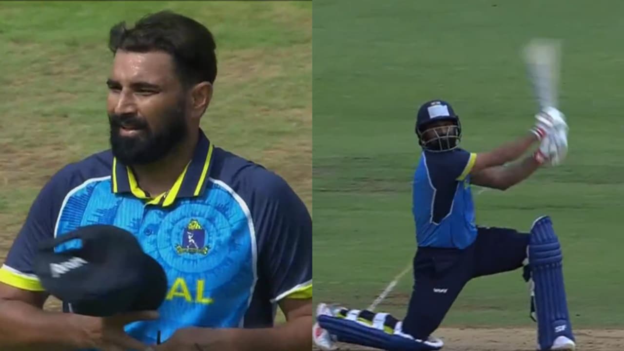 Mohammed Shami's explosive 17 ball knock turns the tide for Bengal in Syed Mushtaq Ali (WATCH) Mohammed Shami's explosive 17 ball knock turns the tide for Bengal in Syed Mushtaq Ali (WATCH)
