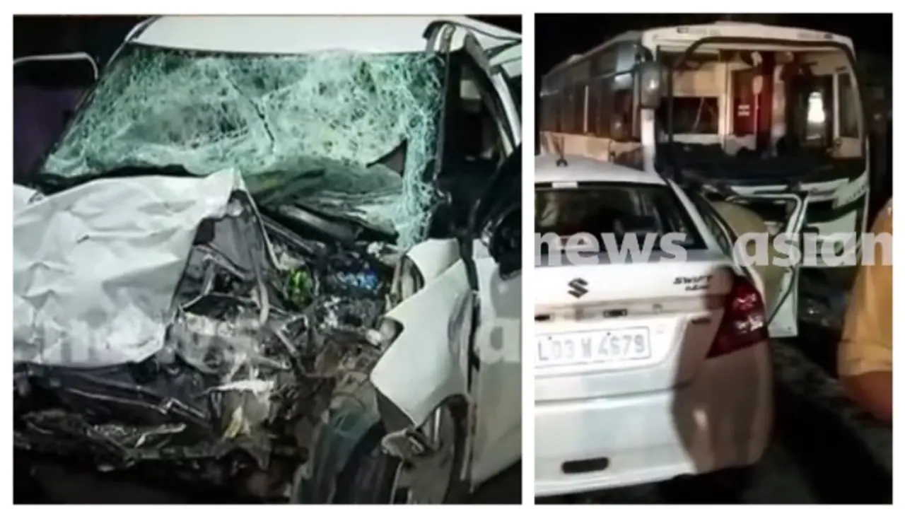 പത്തനംതിട്ടയിൽ ശബരിമല തീർത്ഥാടകരുടെ ബസും കാറും കൂട്ടിയിടിച്ച് 4 പേർ മരിച്ചു പത്തനംതിട്ടയിൽ ശബരിമല തീർത്ഥാടകരുടെ ബസും കാറും കൂട്ടിയിടിച്ച് 4 പേർ മരിച്ചു