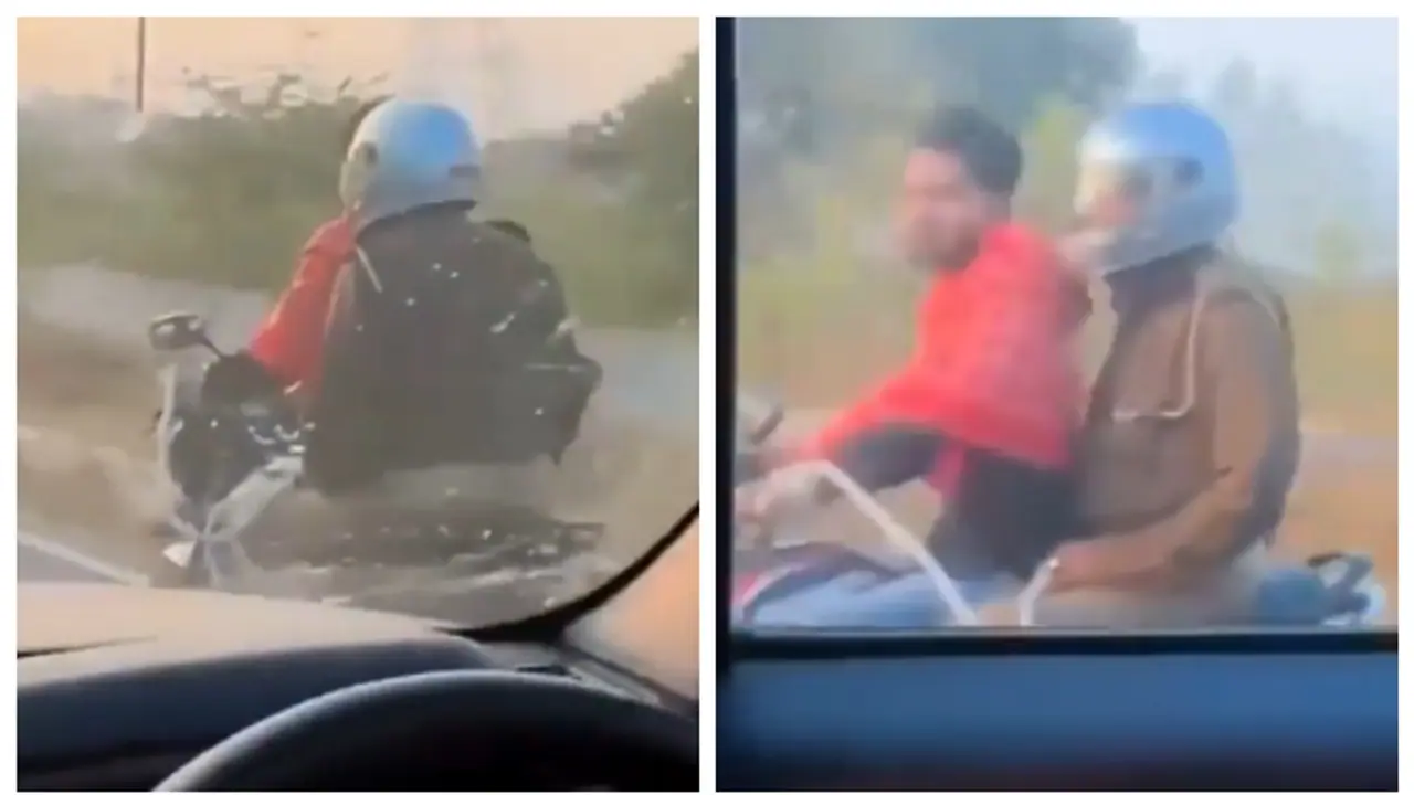 വിലങ്ങണിഞ്ഞ കുറ്റവാളി ഹെല്‍മറ്റില്ലാതെ ബൈക്ക് ഓടിക്കുന്നു; പിന്നില്‍, ഹെൽമറ്റ് വച്ച പോലീസും, വീഡിയോ വൈറൽ 