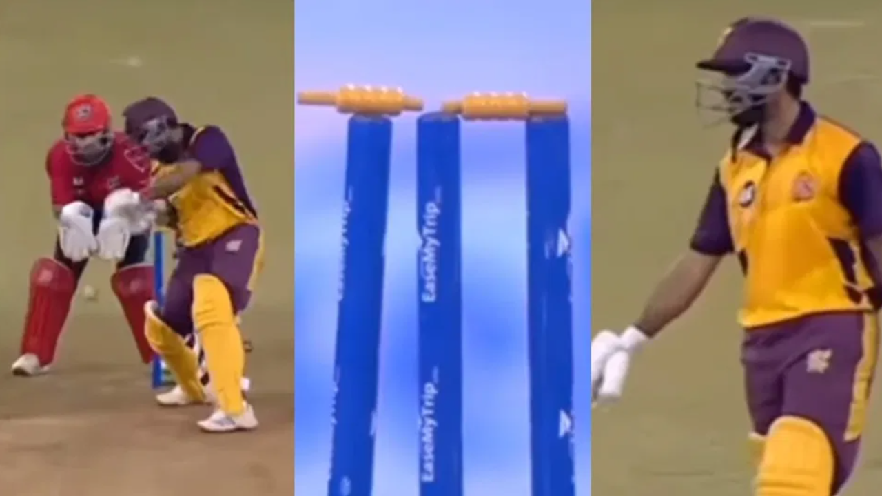 Bizarre moment in BCL 2024: UP Brij Stars batter survives as bail stays despite stumps being rattled (WATCH) Bizarre moment in BCL 2024: UP Brij Stars batter survives as bail stays despite stumps being rattled (WATCH)