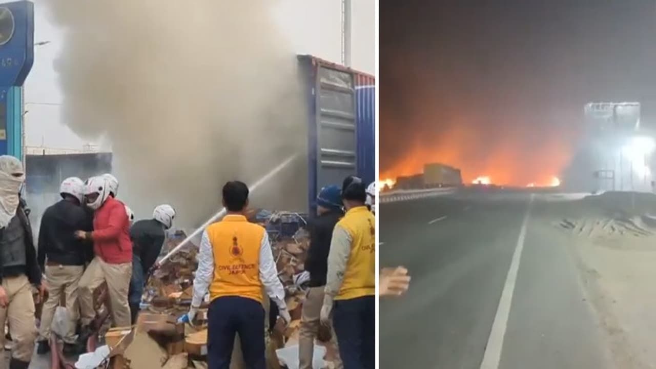 രാസവസ്തുക്കൾ നിറച്ച ട്രക്കും ഗ്യാസ് ലോറിയും കൂട്ടിയിടിച്ചു; 4 പേർക്ക് ദാരുണാന്ത്യം, സംഭവം ജയ്പൂരിൽ രാസവസ്തുക്കൾ നിറച്ച ട്രക്കും ഗ്യാസ് ലോറിയും കൂട്ടിയിടിച്ചു; 4 പേർക്ക് ദാരുണാന്ത്യം, സംഭവം ജയ്പൂരിൽ