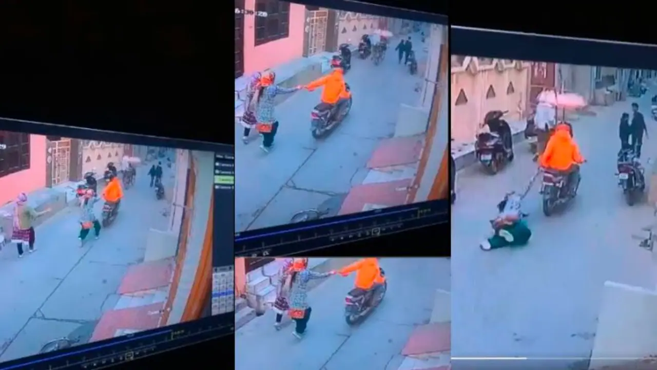 ಬೈಕಲ್ಲಿ ಬಂದು ತನ್ನನ್ನೇ ಬೀಳಿಸಿ ಎಳೆದೊಯ್ದರು ಪರ್ಸ್‌ ಬಿಡದ ದಿಟ್ಟ ಮಹಿಳೆ: ವೀಡಿಯೋ