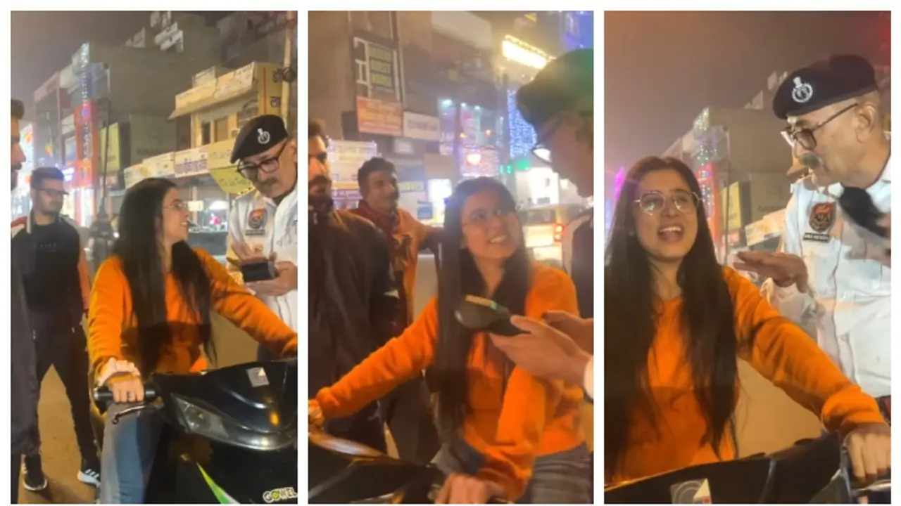 'ഞാന്‍ ഷിഞ്ചിൻ യമരാജൻ പോലും തൊടില്ല'; ഹെൽമറ്റും നമ്പർ പ്ലേറ്റുമില്ലാതെ പോയ യുവതി ട്രാഫിക് പോലീസിനോട്, വീഡിയോ 