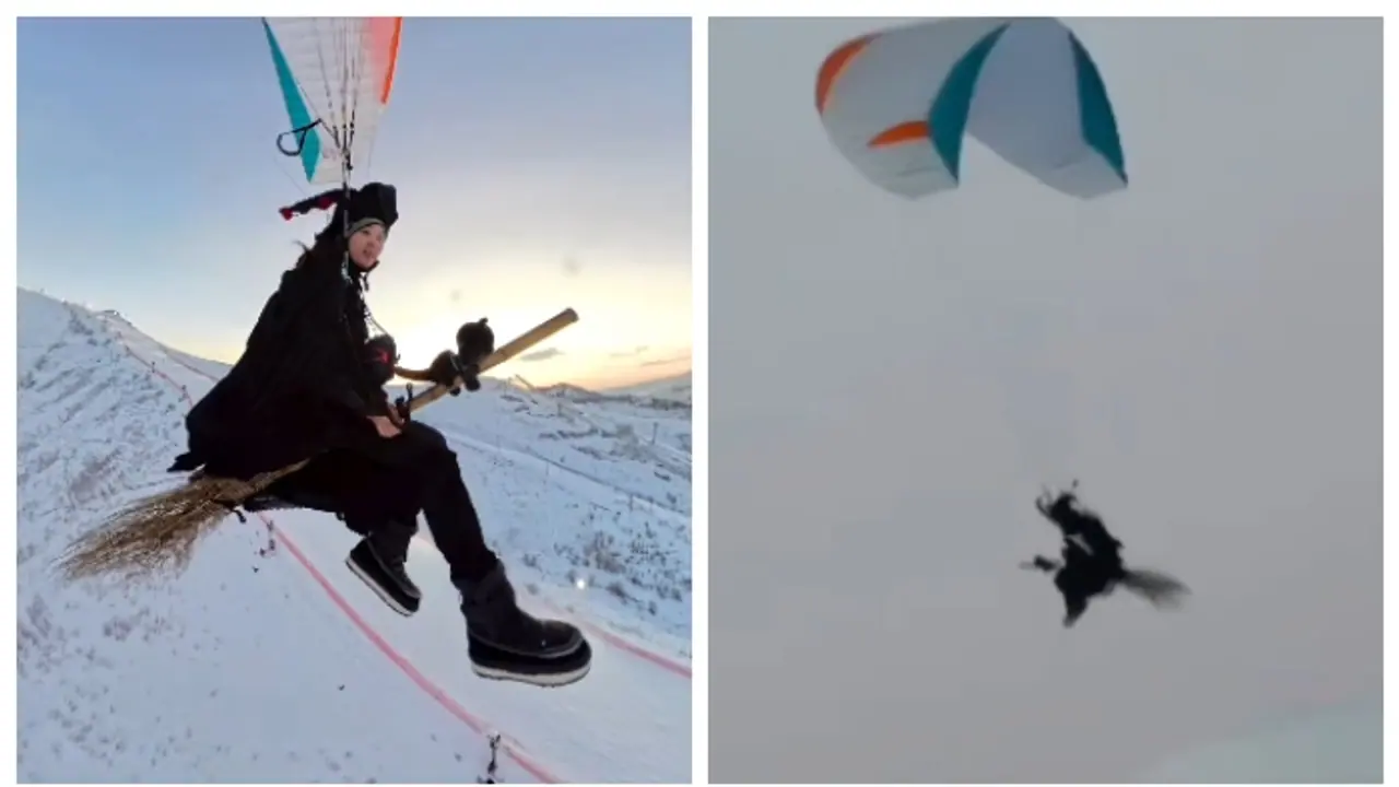 ആകാശത്ത് വട്ടമിട്ട് പറക്കുന്ന ബൂംസ്റ്റിക്കില്‍ മന്ത്രവാദിനി; ഇത് നമ്മുടെ 'ഹലോ ദീദി'യല്ലേയെന്ന് ആരാധകർ, വീഡിയോ 