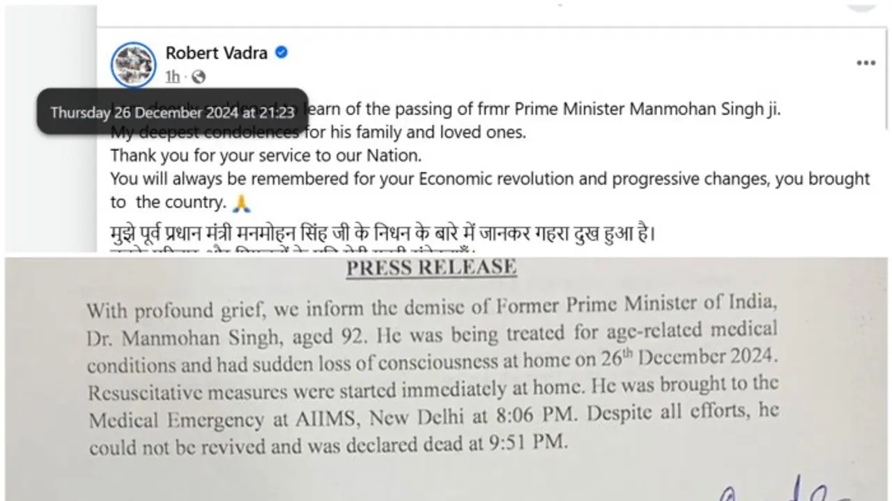 Robert Vadra's early post on ex-PM Manmohan Singh's death before AIIMS announcement leaves internet divided
