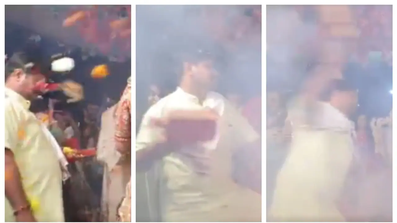 വിവാഹ ചടങ്ങിനിടെ അതിഥികൾക്ക് നേരെ പൂജാപാത്രം വലിച്ചെറിഞ്ഞ് പുരോഹിതന്‍; വീഡിയോ വൈറൽ 