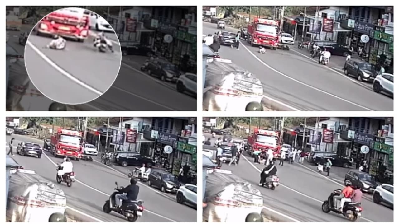 കാറിടിച്ച് ലോറിക്ക് മുന്നിലേക്ക് തെറിച്ചു വീണ് ബൈക്ക് യാത്രികനായ യുവാവ്; ഡ്രൈവർ ബ്രേക്കിട്ടു, ഒഴിവായത് ദുരന്തം കാറിടിച്ച് ലോറിക്ക് മുന്നിലേക്ക് തെറിച്ചു വീണ് ബൈക്ക് യാത്രികനായ യുവാവ്; ഡ്രൈവർ ബ്രേക്കിട്ടു, ഒഴിവായത് ദുരന്തം