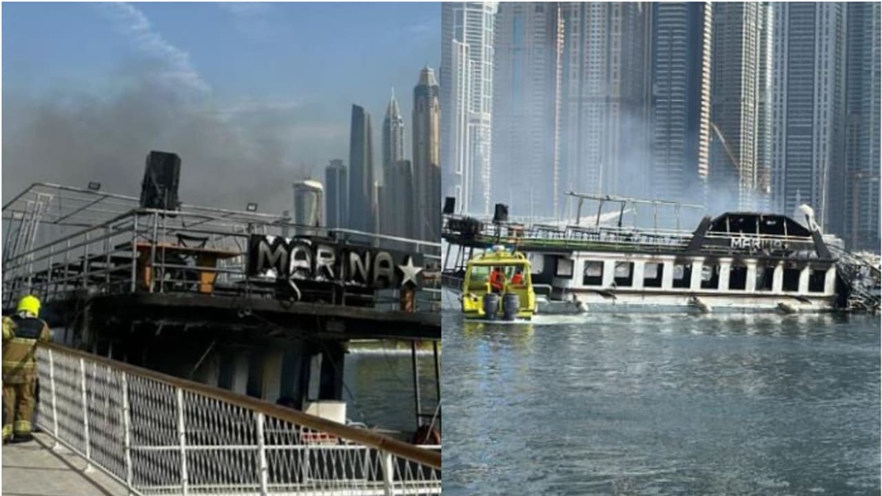ദുബൈ ഹാർബറിൽ ബോട്ടിന് തീപിടിച്ചു