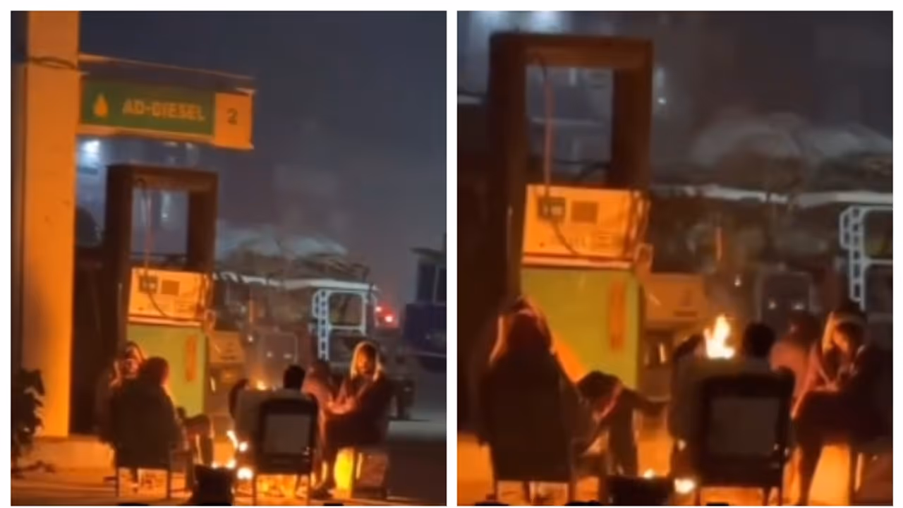 തണുപ്പ് കനത്തപ്പോൾ, പെട്രോള്‍ പമ്പിൽ തീകാഞ്ഞ് യുവാക്കൾ, സമീപത്ത് ടാങ്കർ ലോറി; ഭയപ്പെടുത്തുന്ന വീഡിയോ വൈറൽ