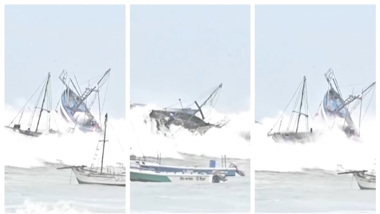 അപ്രതീക്ഷിതമായി 13 അടി ഉയരത്തില്‍ തിരമാല, ഒന്നിന് പുറകെ ഒന്നായി കീഴ്മേല്‍ മറിയുന്ന ബോട്ടുകൾ; വീഡിയോ 