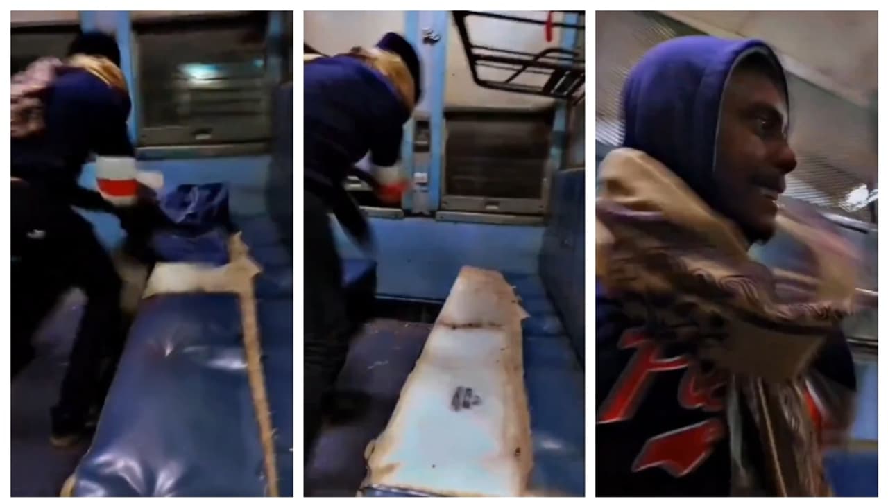 ചിരിച്ച് കൊണ്ട് ട്രെയിനിന്റെ സീറ്റ് കീറിയെറിഞ്ഞ് റീൽഷൂട്ട്; ഇവനാണ് ആൾ അറസ്റ്റ് ചെയ്യെന്ന് സോഷ്യൽ മീഡിയ ചിരിച്ച് കൊണ്ട് ട്രെയിനിന്റെ സീറ്റ് കീറിയെറിഞ്ഞ് റീൽഷൂട്ട്; ഇവനാണ് ആൾ അറസ്റ്റ് ചെയ്യെന്ന് സോഷ്യൽ മീഡിയ