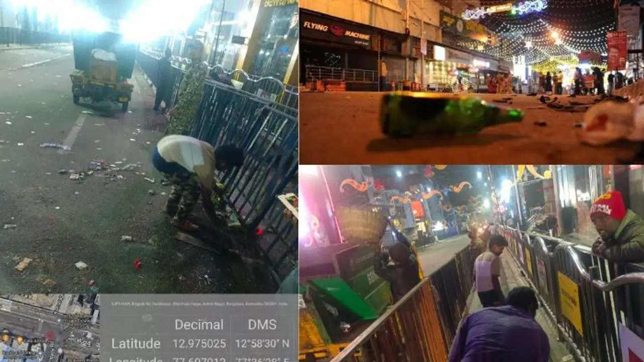 ಎಂ.ಜಿ.ರೋಡ್, ಬ್ರಿಗೇಡ್ ರೋಡಲ್ಲಿ ಒಂದೇ ರಾತ್ರಿಗೆ 15 ಮೆಟ್ರಿಕ್ ಟನ್ ಕಸ; ರಸ್ತೆ ತುಂಬೆಲ್ಲಾ ಖಾಲಿ ಬಾಟ್ಲು!