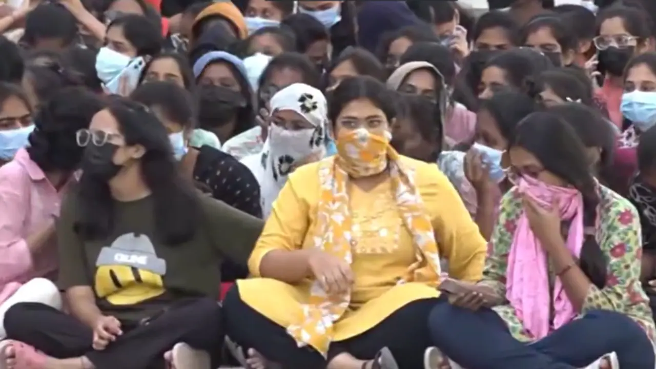 Students of engineering college in Telangana stage protest over staff secretly filming washroom videos (WATCH)