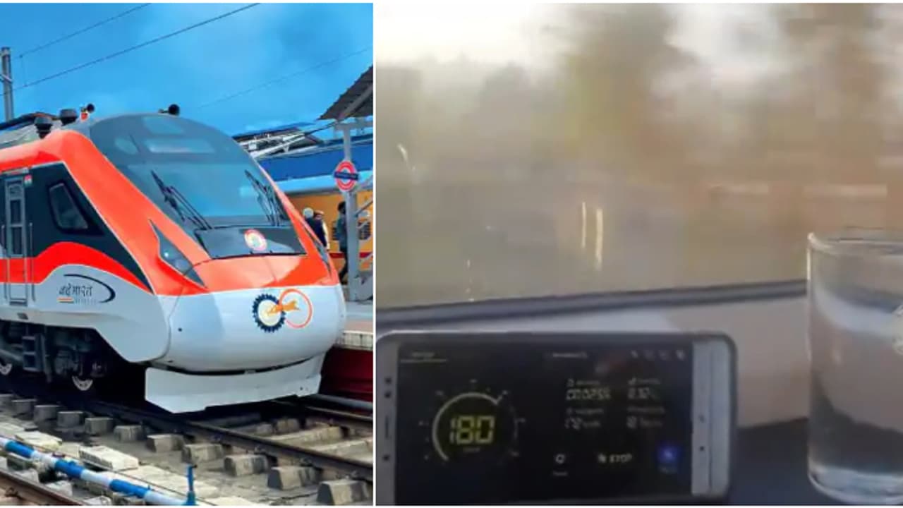 180 കി.മീ വേഗത്തിൽ ചീറിപ്പാഞ്ഞ് വന്ദേ ഭാരത്, ട്രെയിനിനുള്ളിൽ കുലുക്കമില്ലാതെ നിറഞ്ഞ ഗ്ലാസ്, വീഡിയോ വൈറൽ 180 കി.മീ വേഗത്തിൽ ചീറിപ്പാഞ്ഞ് വന്ദേ ഭാരത്, ട്രെയിനിനുള്ളിൽ കുലുക്കമില്ലാതെ നിറഞ്ഞ ഗ്ലാസ്, വീഡിയോ വൈറൽ