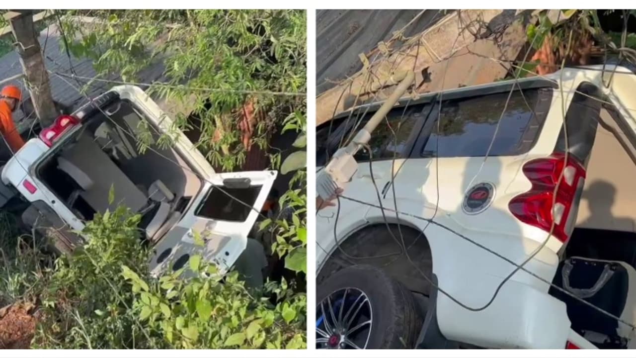 മൂവാറ്റുപുഴയിൽ ശബരിമല തീർത്ഥാടകരുടെ കാർ നിയന്ത്രണം വിട്ട് വീടിന് മുകളിലേക്ക് മറിഞ്ഞ് അപകടം 