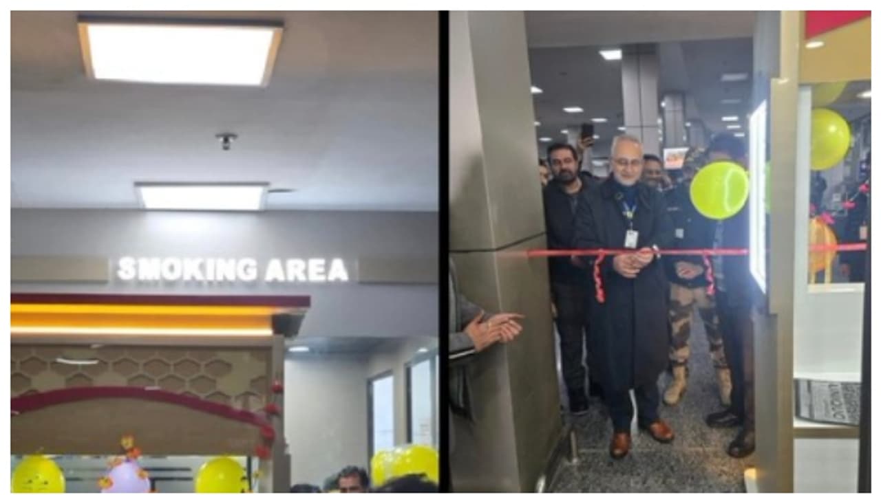 പ്രത്യേക പുകവലി കേന്ദ്രം തുറന്ന് ശ്രീനഗർ വിമാനത്താവളം; 'വിഡ്ഢികൾ' എന്ന് വിമർശിച്ച് സോഷ്യല് മീഡിയ പ്രത്യേക പുകവലി കേന്ദ്രം തുറന്ന് ശ്രീനഗർ വിമാനത്താവളം; 'വിഡ്ഢികൾ' എന്ന് വിമർശിച്ച് സോഷ്യല് മീഡിയ