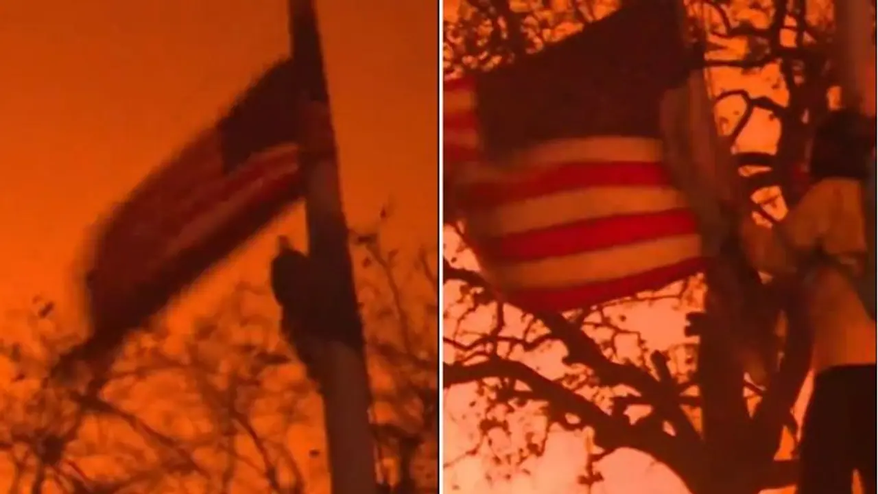 Los Angeles Wildfires: Brave firefighter saves American flag from burning in heroic rescue (WATCH)