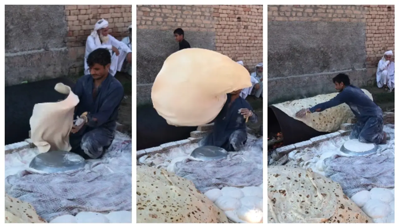 'പൊതപ്പ് പോലെയുണ്ട്'; വെറും കൈ കൊണ്ട് 12 അടിയുള്ള റൊട്ടിയുണ്ടാക്കുന്ന വീഡിയോ വൈറൽ 'പൊതപ്പ് പോലെയുണ്ട്'; വെറും കൈ കൊണ്ട് 12 അടിയുള്ള റൊട്ടിയുണ്ടാക്കുന്ന വീഡിയോ വൈറൽ