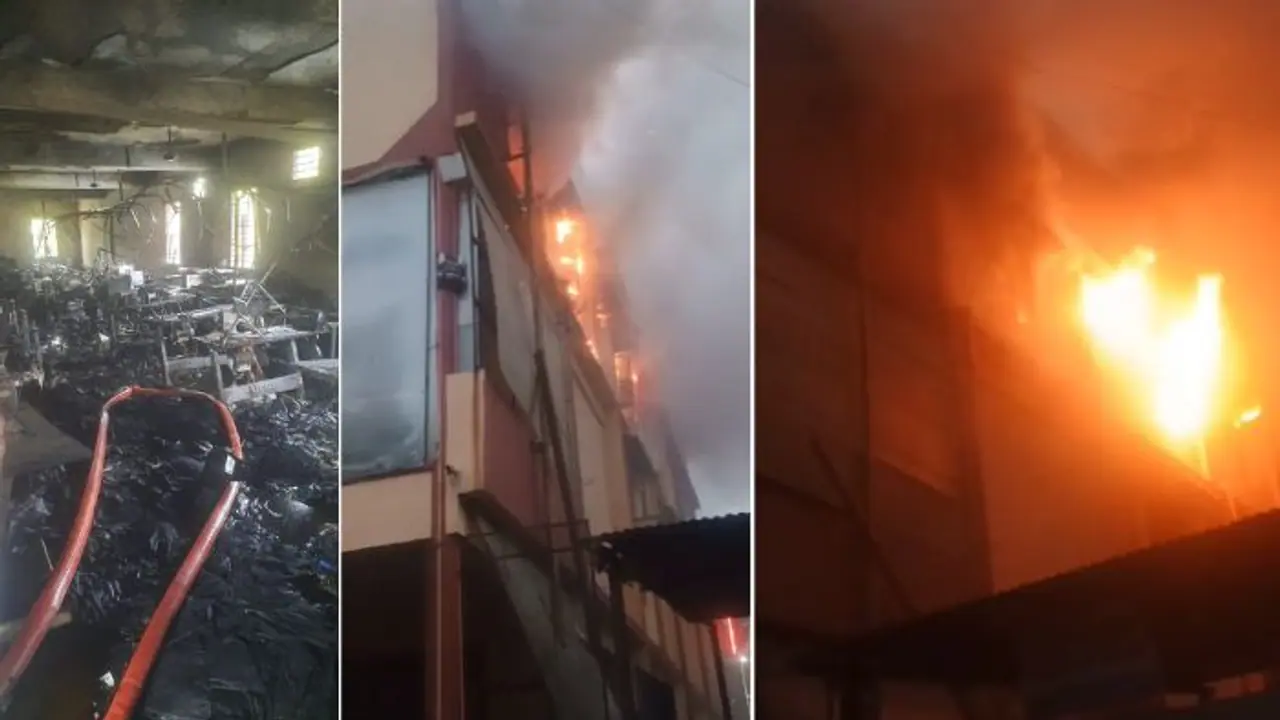 Fire at Arya fashion garments in Bengaluru's Nagasandra; Machines worth Rs 3 crore reduced to ashes (WATCH) Fire at Arya fashion garments in Bengaluru's Nagasandra; Machines worth Rs 3 crore reduced to ashes (WATCH)