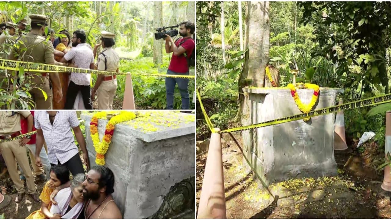 'ദുരൂഹ സമാധി' സ്ഥലത്ത് നാടകീയ രംഗങ്ങൾ; പ്രതിഷേധിച്ച കുടുംബാംഗങ്ങളെ പൊലീസ് ബലം പ്രയോഗിച്ച് നീക്കി 'ദുരൂഹ സമാധി' സ്ഥലത്ത് നാടകീയ രംഗങ്ങൾ; പ്രതിഷേധിച്ച കുടുംബാംഗങ്ങളെ പൊലീസ് ബലം പ്രയോഗിച്ച് നീക്കി